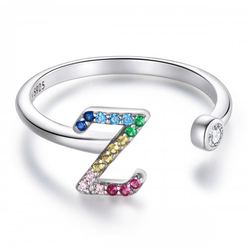 Anillo abierto estilo Pandora con letra-Z colorida - SCR723-Z
