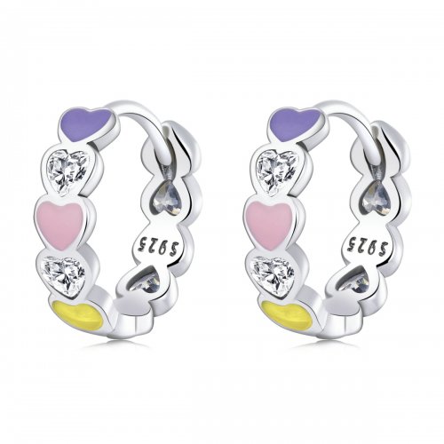 Aretes de aro con corazón arcoíris estilo Pandora - SCE1342