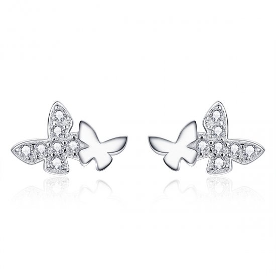 Pendientes de mariposa de plata estilo Pandora - BSE236 - Haga click en la imagen para cerrar