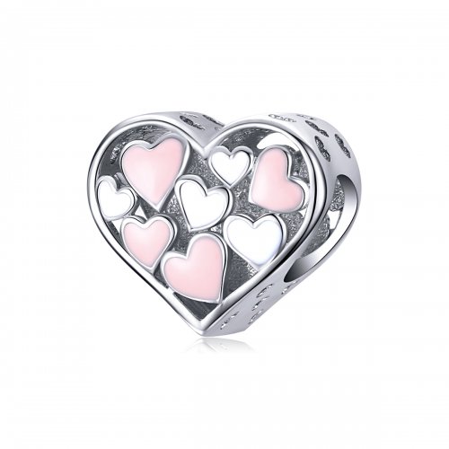 Charm de corazón de romance en estilo Pandora de plata - SCC1423