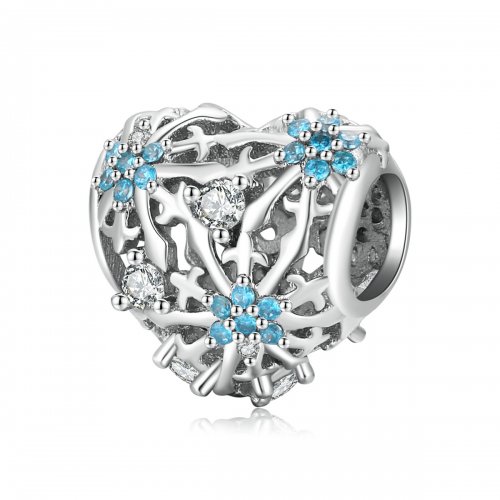 Charm de corazón con copo de nieve al estilo Pandora - BSC530
