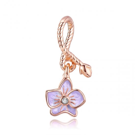 Pendiente de Orquídea de Oro Rosa con Estilo Pandora - BSC287 - Haga click en la imagen para cerrar