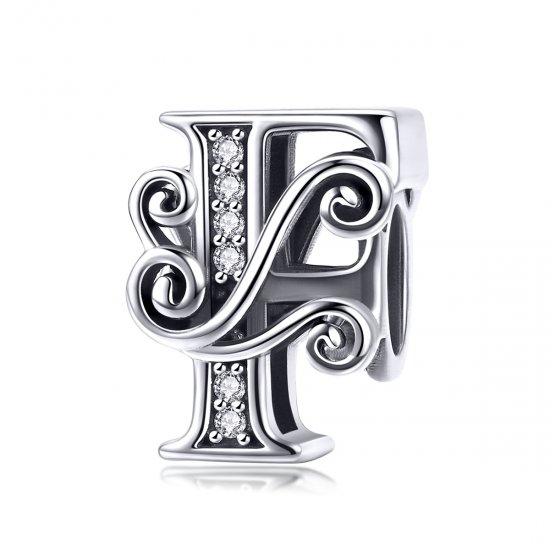 Encanto de letra F con forma de flor brillante estilo Pandora con pavé - BSC030-F - Haga click en la imagen para cerrar