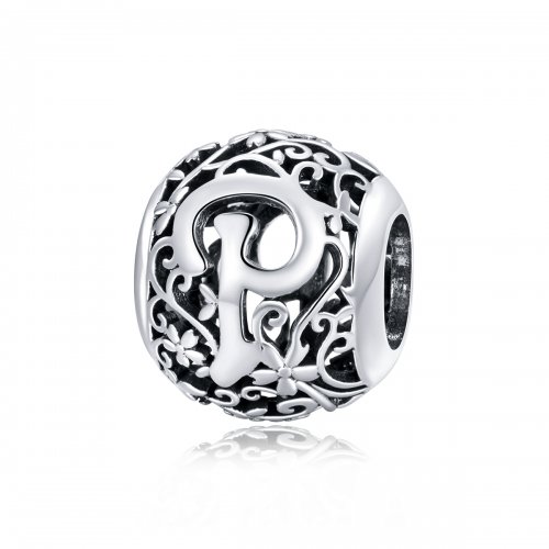 Charm Pandora estilo flor calada con letra P - SCC1444-P