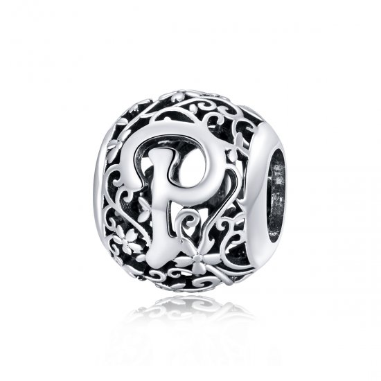 Charm Pandora estilo flor calada con letra P - SCC1444-P - Haga click en la imagen para cerrar