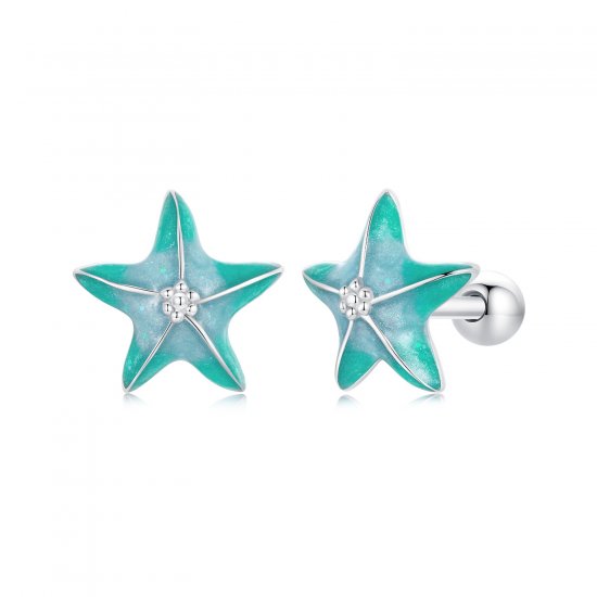 Pendientes con forma de estrella de mar y color verde azulado estilo PANDORA - SCE1747 - Haga click en la imagen para cerrar