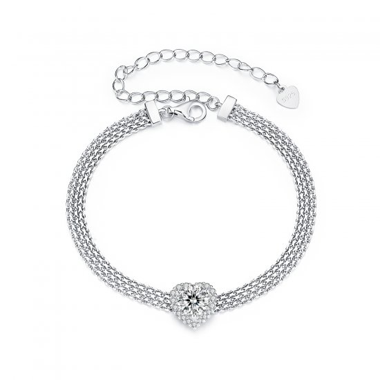 Pulsera trenzada con moissanita en forma de corazón estilo PANDORA (con un certificado) - MSB019 - Haga click en la imagen para cerrar