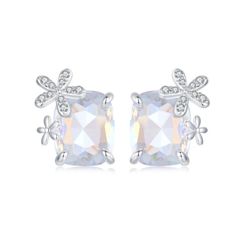 Pendientes con piedra principal y diseño de flor de fantasía estilo PANDORA - SCE1724
