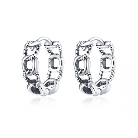 Pendientes de Aro de Cadena Simple de Estilo Pandora Plateados - SCE960 - Haga click en la imagen para cerrar