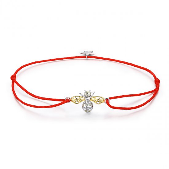 Pulsera estilo Pandora de cuerda roja con abeja bañada en plata y oro - SCB156 - Haga click en la imagen para cerrar