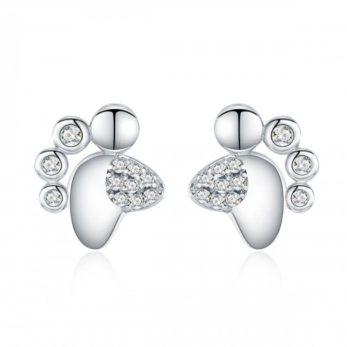Pendientes de botón con huellas de gatito lindo antialérgico de plata estilo Pandora - BSE033