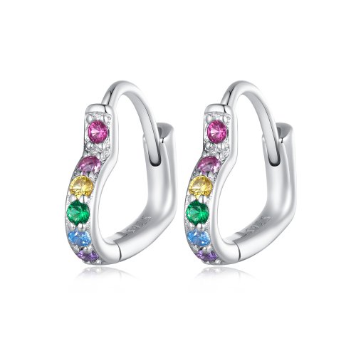 Pendientes de Aro con Corazón Arcoíris al Estilo Pandora - SCE1626-CF