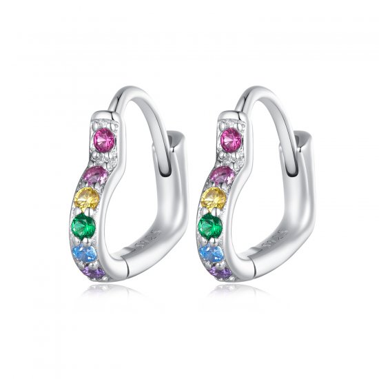 Pendientes de Aro con Corazón Arcoíris al Estilo Pandora - SCE1626-CF - Haga click en la imagen para cerrar