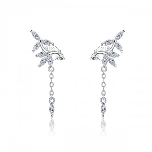 Pendientes colgantes de flores brillantes de estilo Pandora en plata - BSE350