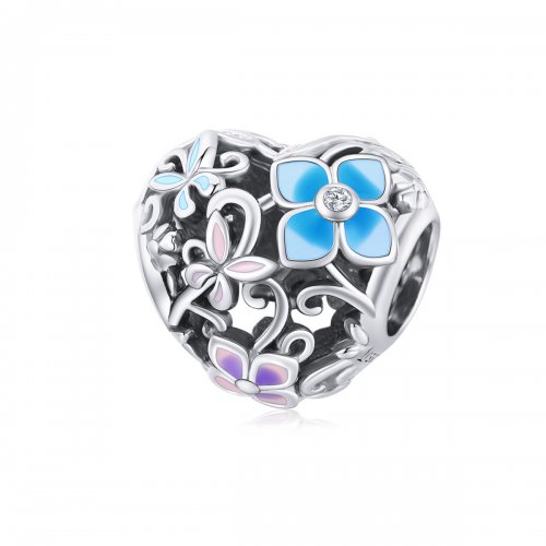 Charm de plata con estilo Pandora con flores y mariposas - SCC1836