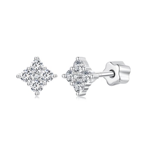 Pendientes estilo PANDORA con moissanita y trébol de cuatro hojas (con un certificado) - MSE056