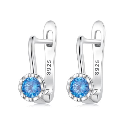 Aros de aro simples estilo Pandora con circonio azul - BSE686