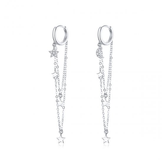 Pendientes colgantes elegantes de estilo Pandora en plata con estrella y luna - SCE982 - Haga click en la imagen para cerrar