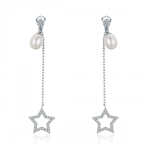 Pendientes colgantes estilo Pandora con brillantes estrellas - VSE127