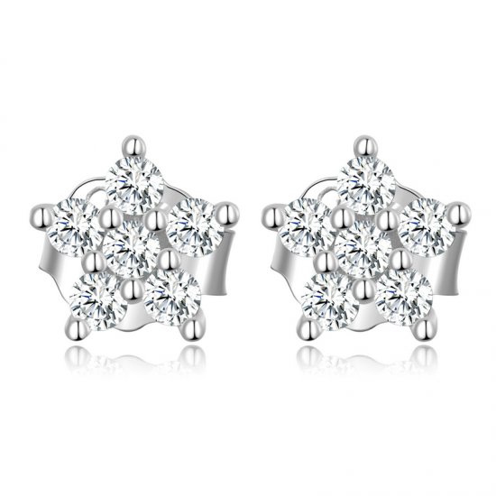 Pendientes de botón estilo Pandora con mini flores - BSE598-A - Haga click en la imagen para cerrar