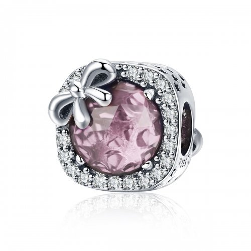 Charm Pandora estilo plata con lazo rosa pavé - SCC1058-Pk