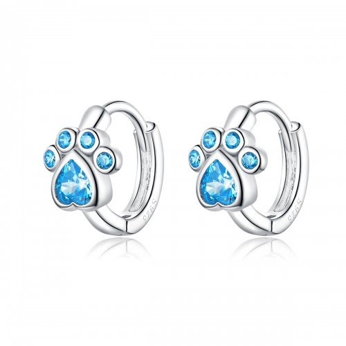 Aros de argolla plateados con diseño estilo Pandora con huellas de perro cuidadoras - SCE670