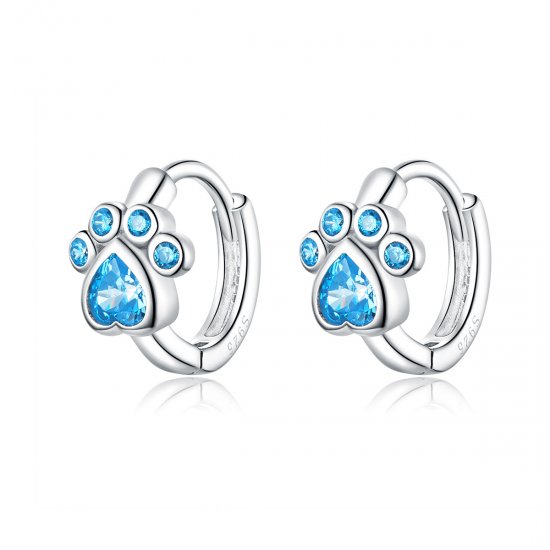 Aros de argolla plateados con diseño estilo Pandora con huellas de perro cuidadoras - SCE670 - Haga click en la imagen para cerrar