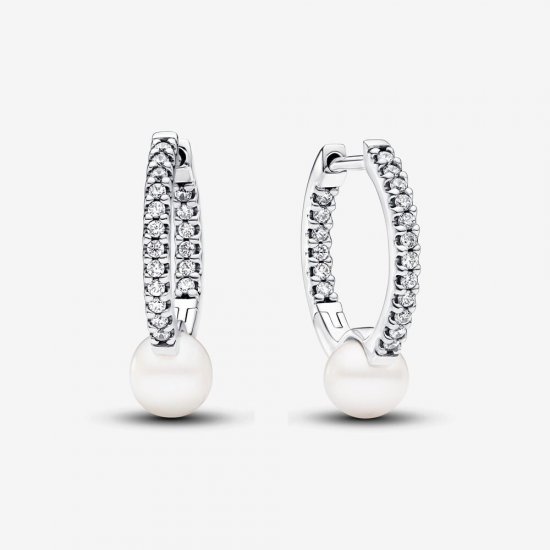 Pendientes Pandora de aro Perla Cultivada de Agua Dulce y Pavé - 293171C01 - Haga click en la imagen para cerrar