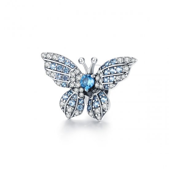Charm de Mariposa con Brillo Plateado al Estilo Pandora - BSC061 - Haga click en la imagen para cerrar