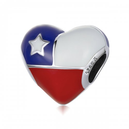 Charm estilo Pandora con bandera de Chile y símbolo de amor - SCC2110