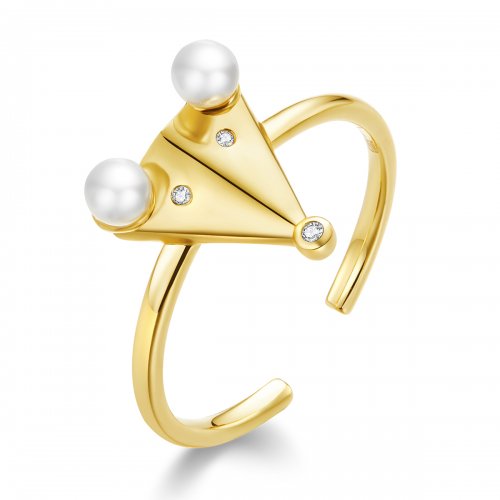 Anillo abierto estilo Pandora con perla y diseño de ratón - BSR103