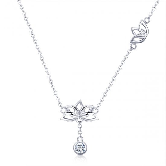 Collar con colgante de loto fresco estilo Pandora de plata - BSN012 - Haga click en la imagen para cerrar