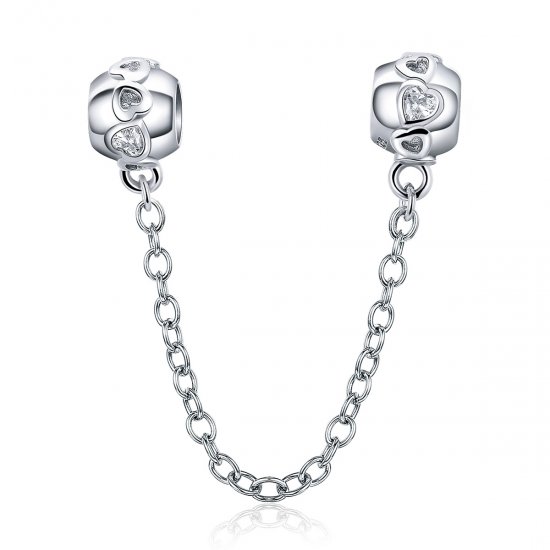 Pulsera de estilo Pandora con cadena de seguridad de corazones lindos en plata - SCC736 - Haga click en la imagen para cerrar