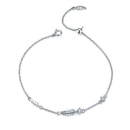 Pulsera deslizante de cadena con pluma de plata estilo Pandora - SCB133