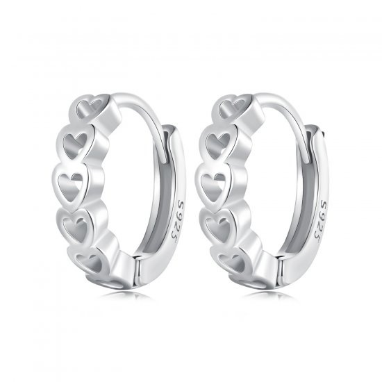 Aretes de aro en forma de corazón estilo Pandora - BSE880 - Haga click en la imagen para cerrar