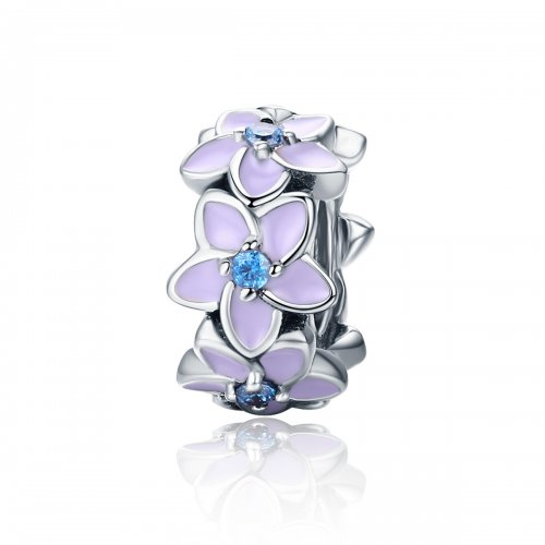 Pulsera estilo Pandora de plata con separador de flores moradas - SCC601 Pulsera estilo Pandora de plata con separador de flores moradas - SCC601