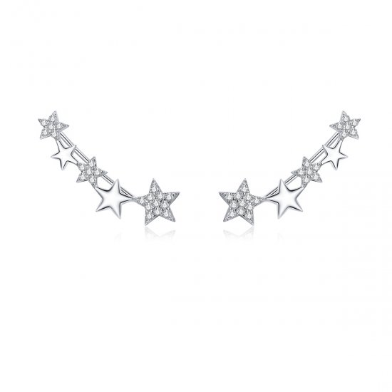 Pendientes de Estrella Brillante de Plata al Estilo Pandora - BSE351 - Haga click en la imagen para cerrar