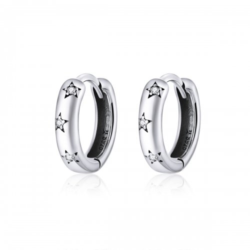 Aretes de argolla estilo Pandora en plata con estrellas anti-alergia - SCE873