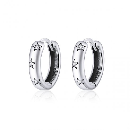 Aretes de argolla estilo Pandora en plata con estrellas anti-alergia - SCE873 - Haga click en la imagen para cerrar