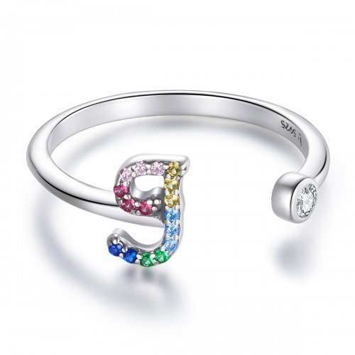 Anillo abierto estilo Pandora con letra J colorida - SCR723-J