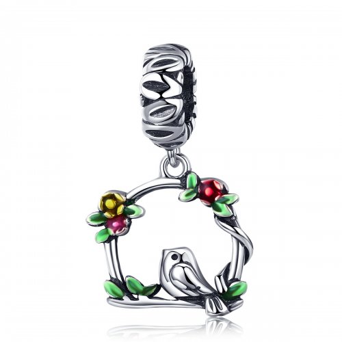 Pendiente de plata estilo Pandora con colgante de pájaro de primavera - SCC645