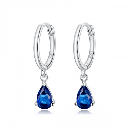 Pendientes colgantes de estilo Pandora en plata con gota azul - SCE1018-BU