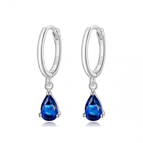Pendientes colgantes de estilo Pandora en plata con gota azul - SCE1018-BU - Haga click en la imagen para cerrar