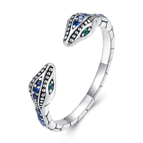 Anillo abierto de dos cabezas de serpiente al estilo de Pandora - BSR317-BU
