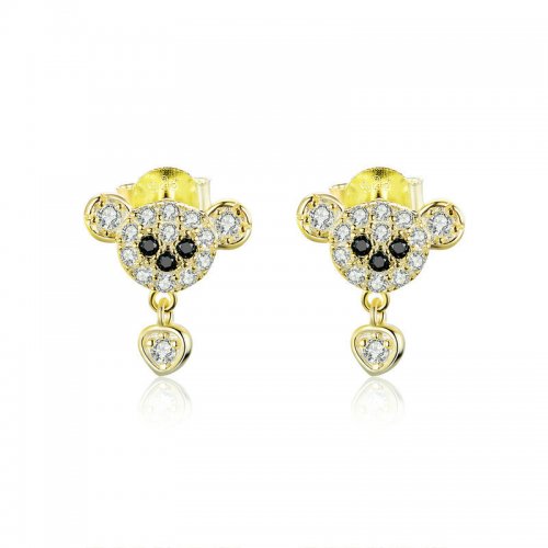 Estilo Pandora, aretes de osito lindo chapados en oro de 18 quilates - SCE788