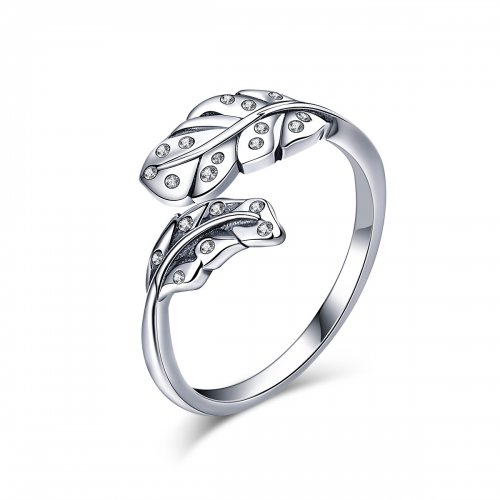 Anillo abierto elegante con diseño de follaje al estilo Pandora - VSR155