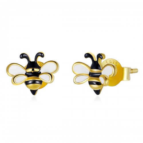 Pendientes de botón estilo Pandora con abeja de dibujos animados - SCE1182