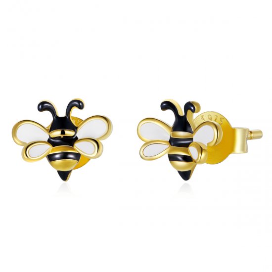 Pendientes de botón estilo Pandora con abeja de dibujos animados - SCE1182 - Haga click en la imagen para cerrar