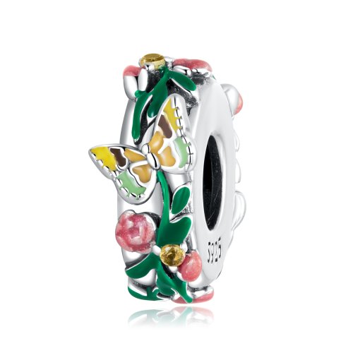 Encanto separador de estilo Pandora con mariposa y flor - SCC2251