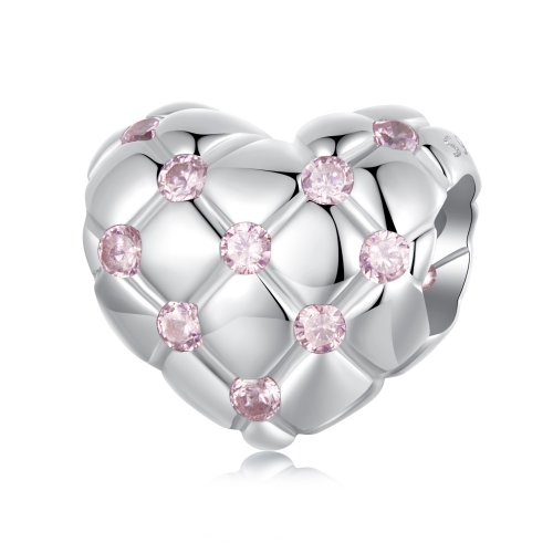 Cuentas con forma de corazón de diamantes rosas estilo PANDORA - BSC1054